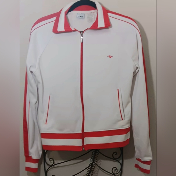 Y2K Athletic Works White and Red Varsity Jacket - Picture 1 of 3